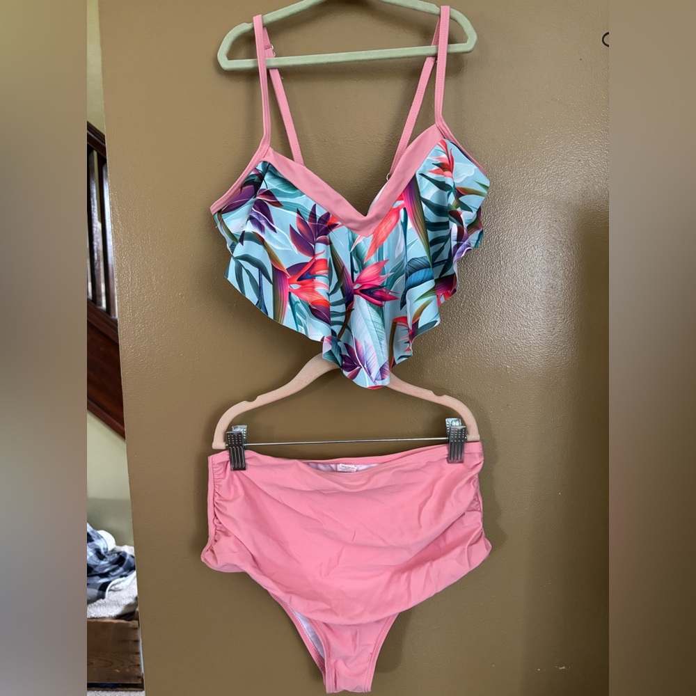 Tropical Floral Ruffle Bikini Set